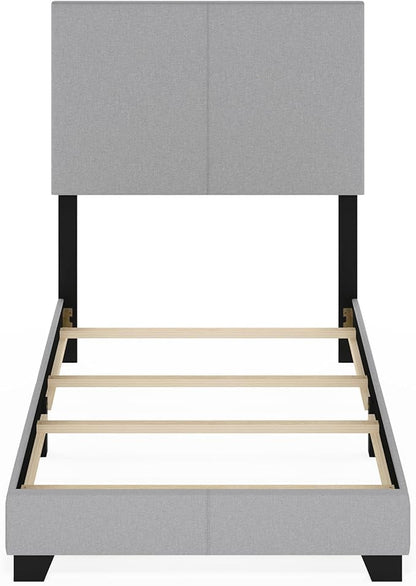 Furinno Pessac Fabric Upholstered Bed Frame with Wooden Slat Support, Twin XL, Glacier