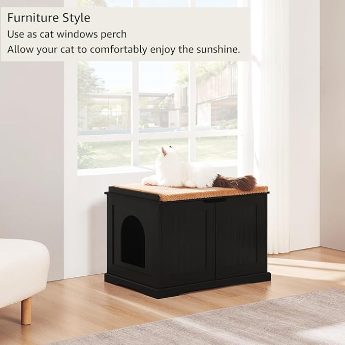 unipaws Black Cat Litter Box Enclosure Furniture, Kitty Hidden Cover, Concealed Dog Proof Litter Boxes Cabinet, Hideaway Litter Box, Cat House-Mewly Pet