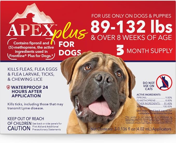 Apex Plus Flea and Tick Prevention for Dogs | X-Large (89-132 lbs) | 3-Month Supply | Dog Flea and Tick Treatment | 24-Hour Activation, Waterproof, 30-Day Protection-Mewly Pet