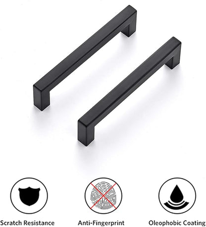 Ravinte 40 Pack Cabinet Handles Square Cabinets Cupboard Hanldes Matte Black Drawer Pulls Stainless Steel Kitchen Cabinet Pulls Cabinet Hardware Drawer Handles 5 inch Hole Center