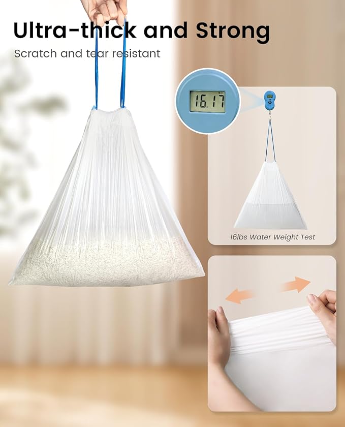 Cat Litter Box Liners-60 Count, Drawstring Cat Litter Waste Receptacles Bags for LELO ELVES LMSP-10-18" x 18"-Mewly Pet