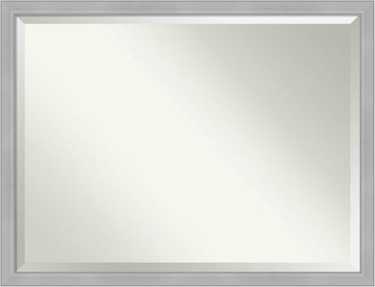 Amanti Art Silver Bathroom Mirror for Over Sink, 33x43 Vista Brushed Nickel Narrow Rectangle Vanity Mirror, X-Large Casual Frame, Hangs Horizonally and Vertically, Bathroom Wall Decor, Beveled Edge
