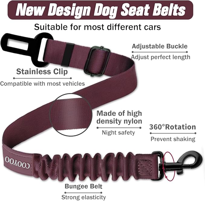 COOYOO Dog Seat Belt,3 Piece Set Retractable Dog Car Adjustable Seatbelts for Vehicle Nylon Pet Safety Heavy Duty & Elastic & Durable Car Harness for Dogs-Mewly Pet