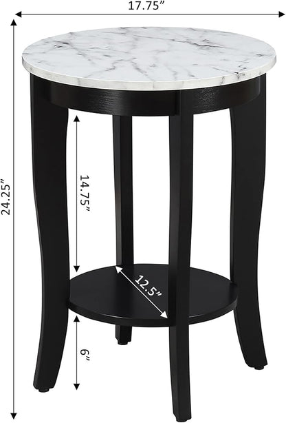 Convenience Concepts American Heritage Round End Table, White Faux Marble / Black