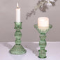 DARJEN 2 Pcs Green Candlestick Holders - Vertical Stripe Glass Candle Holders for Taper and Votive Candles, Taper Candle Holder for Home, Wedding, Decor & Table Centerpieces