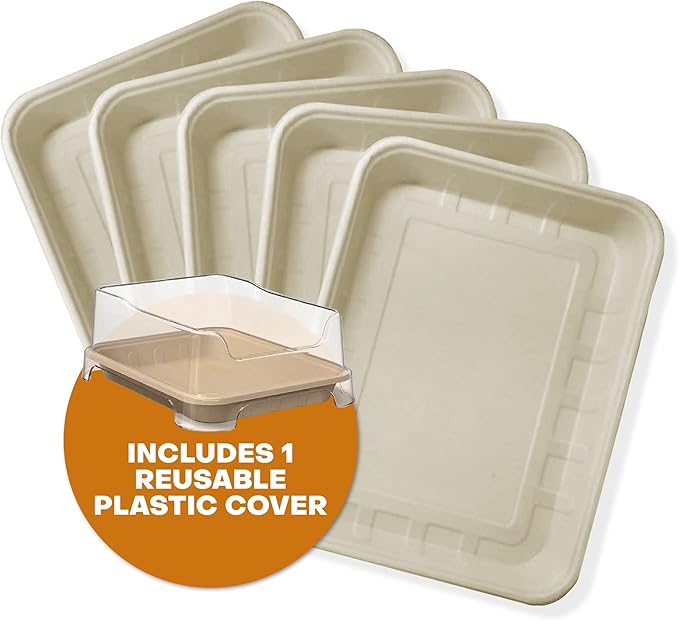 1 Transparent Cat Litter Splash Shield Plus (5-Pack) Disposable Litter Boxes. Small, Quick and Easy Disposal. Shallow for Small Pets, Senior Cats, Kittens-Mewly Pet
