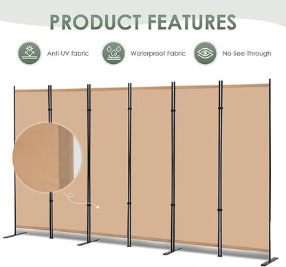 RANTILA 6 Panel Room Divider, 6 FT Folding Privacy Screen with Wide Feet, Freestanding Partition for Room Separation, Portable Room Divider Panel, 133" W x 71" H, Beige