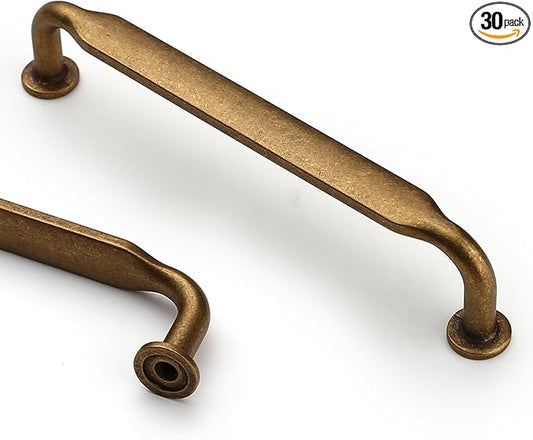 Asidrama 30 Pack 5 Inch(128mm) Antique Brass Kitchen Cabinet Handles, Cabinet Pulls Vintage Retro Kitchen Cabinet Hardware for Cupboard Drawer Pulls