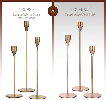 Brass Taper Candle Holders: Set of 6 Tall Candlestick Holder for Table Centerpiece Metal Gold Candles Stick Holders Candle Stand Brushed Wedding Decor