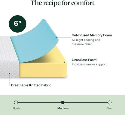 ZINUS 6 Inch Full Cooling Essential Memory Foam Mattress [NewVersion], Fiberglass Free, Medium Feel, Breathable Cooling Layers, Certified Safe Materials