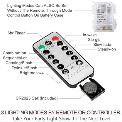 Bright Zeal 66 Ft 200 LED 8 Mode Blue Christmas Fairy Lights Battery Operated with Timer and Remote - 8 Modes Christmas String Lights Outdoor Waterproof Twinkle Xmas Lights Silver Wire String Lights