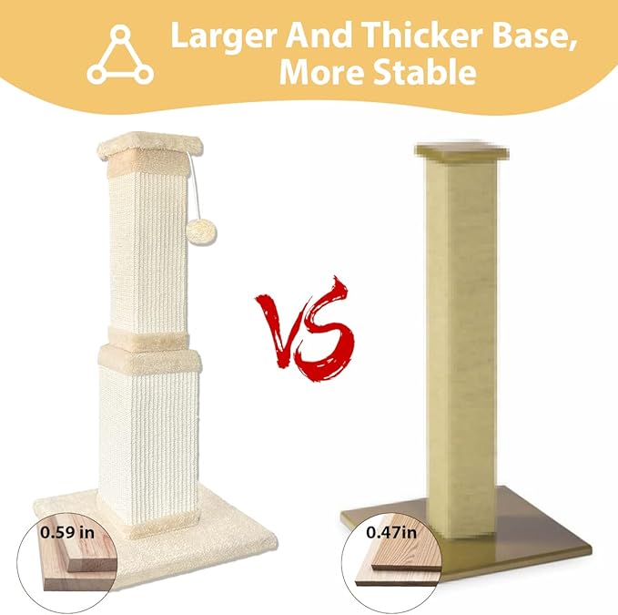 AGYM Cat Scratching Post, 32 Inch Cat Scratching Post for Large Cats, Scratching Posts for Indoor Cats Adults, Cat Scratch Post with Nature Sisal, Beige-Mewly Pet