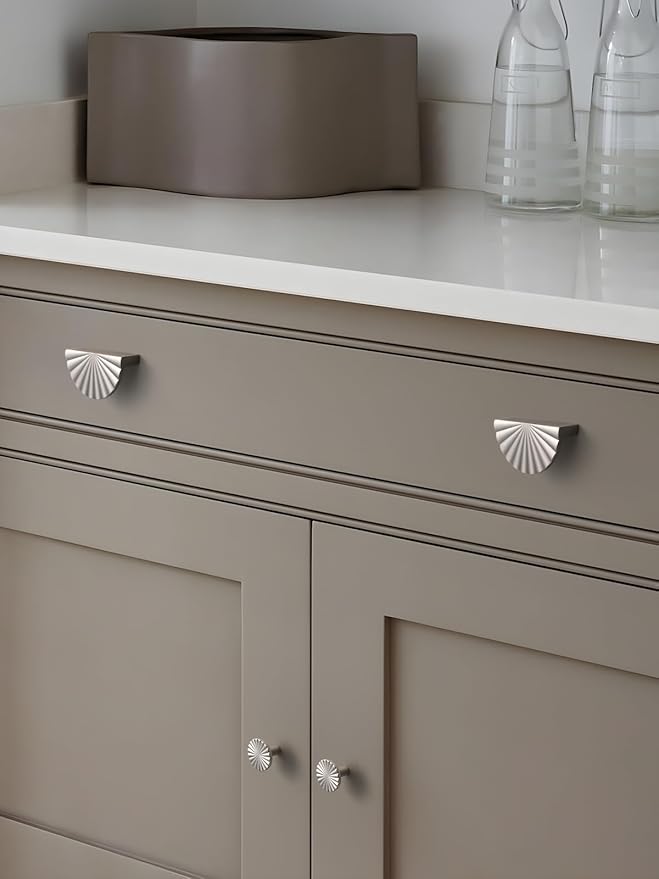 2 Pack Brushed Nickel Cabinet Pulls 3" Hole Center Cup Flat Silver Drawer Pulls Kitchen Cupboard Bathroom Dresser Cabinet Hardware Handles Zinc Alloy