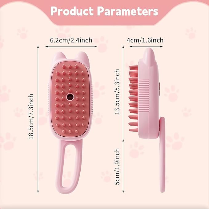 4 in 1 Cat Steam Brush Rechargeable pet spray comb Steam Brush for Cats and Dogs, Massage, Cleaning, Shedding & Combing Multifunctional Hair Removal Anti Static Grooming Tool for home (Pink)-Mewly Pet