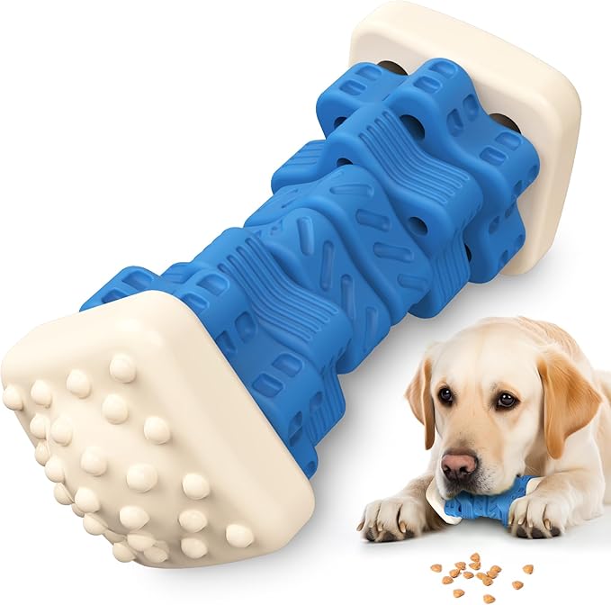 PCEoTllar Indestructible Dog Chew Toys, Aggressive Chewer Safe Rubber Puzzle Toys with Beef Flavor - Blue, Medium to Large Dogs-Mewly Pet