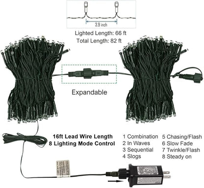 HOME LIGHTING 200 LED 66FT Christmas String Lights, St Patricks Day Fairy Lights with 8 Lighting Modes, String Mini Light Plug in for Indoor Outdoor Tree Garden Wedding Party Decoration, Green