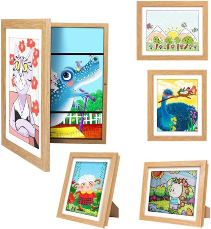2-Pack Kids Art Frames - Changeable, 8.5x11 White Rows Picture Frame for Kids Artwork That Open,Display Children Art Projects,With Storage (White)