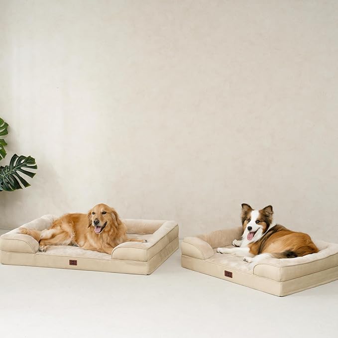 EHEYCIGA Orthopedic XL Dog Beds, Waterproof Memory Foam Dog Bed for Extra Large Dogs, Non-Slip Bottom and Egg-Crate Foam Big Pet Couch Bed with Washable Removable Cover, Graige-Mewly Pet