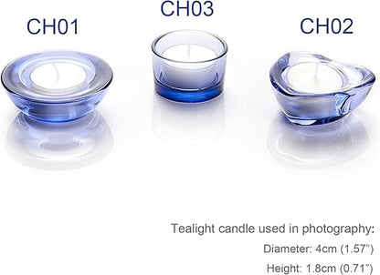 Blue Tealight Candle Holders - Set of 12, Round Chunky Glass Candle Holder, 3" Diameter - CH01 - Water Blue