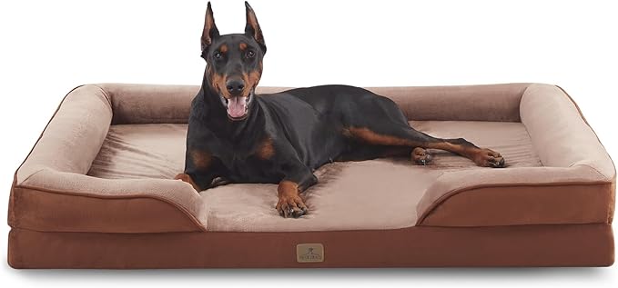 Bedfolks Orthopedic Dog Bed XXL, Waterproof Dog Sofa Bed for Giant Dogs, Egg Foam Pet Couch Bed with Removable Washable Cover and Nonslip Bottom, Brown-Mewly Pet