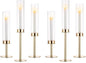 Nuptio Glass Hurricane Candle Holder: Set of 6 Gold Candlestick Holders - Long Stem Taper Candleholders for Christmas Tabletop Centerpiece Fireplace Decor Cylinder Candle Stand Windproof 14" 16" 18"