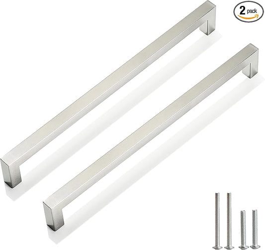 Cabinet Pulls Brushed Nickel Cabinet Handles Square Drawer Pulls, 2 Pack 10 Inch Stainless Steel Kitchen Door Cupboard Cabinet Handles, Cabinet Hardware Drawer Handles, 256mm Hole Centers