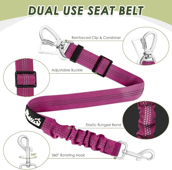 Lukovee Dog Seat Belt for Car, Adjustable Dog Car Harness for Large Medium Small Dogs, Soft Padded & Breathable Mesh Dog Seatbelt with Car Strap and Carabiner(Rose Double Clip,XXX-Small)-Mewly Pet