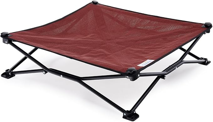 Coolaroo On-The-Go Elevated Dog Bed - Foldable Pop-Up Travel Dog Bed with Breathable, Moisture-Resistant Fabric, Carry Bag Included, Lightweight & Portable, Brick, Medium-Mewly Pet