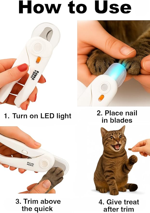 Cat Nail Clipper & Small Dog Nail Clippers with LED Light - Illuminates Nails & Bloodline for Safe, Easy Trimming - Extra Sharp, Avoid Over-Cutting - Essential Cat Supplies, White-Mewly Pet