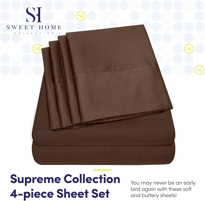 Twin XL Size Bed Sheets - 4 Piece 1500 Supreme Collection Fine Brushed Microfiber Deep Pocket Twin X-Large Sheet Set Bedding - 1 EXTRA PILLOW CASES, GREAT VALUE, Twin XL, Brown