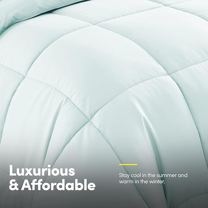 Sweet Home Collection 7 Piece Comforter Set Bag Solid Color All Season Soft Down Alternative Blanket & Luxurious Microfiber Bed Sheets, Aqua, Twin