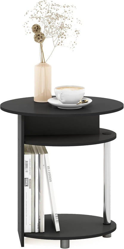 Furinno JAYA Simple Design Oval End Table with Bin, Americano/Chrome