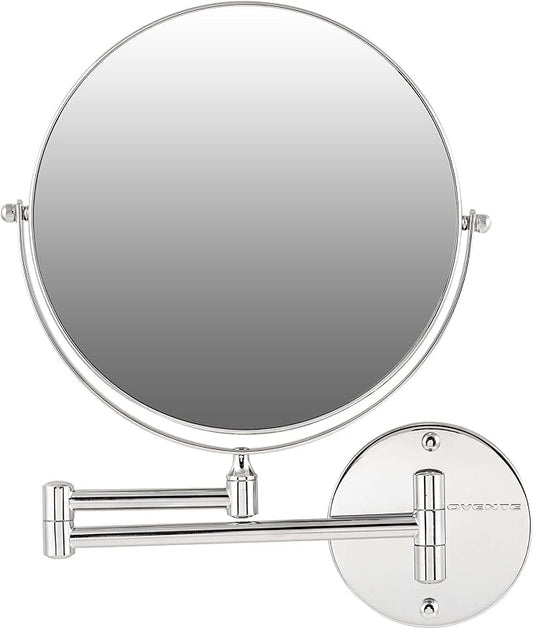 OVENTE 9" Wall Mounted Makeup Mirror with 1X/7X Magnification, Double Sided Magnifying Round Bathroom Vanity Mirror, 360° Swivel Design, Extendable and Folding Arm, Polished Chrome MNLFW90CH1X7X