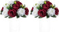 NUPTIO Flower Wedding Centrepieces for Tables - 2 Pcs 9.5in Diameter Burgundy & White Artificial Flowers Rose Ball for Centerpieces Table - Fake Rose Arrangements for Weddings Birthday Party Decor