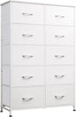 WLIVE Fabric Dresser for Bedroom with 10 Drawers, Tall Chest of Drawers, White Dressers Bedroom Furniture, Storage Organizer Unit with Bins for Closet, Hallway, Living Room, Entryway
