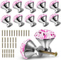 30mm Kitchen Cabinet Knobs Drawer Pull Handle Hardware, Crystal Clear Pink Glass Round Diamond Shape Dresser Closet Bi-fold Door Bathroom Cupboard Desk Nightstand Bookcase Furniture Drawer Knob, 12PCS