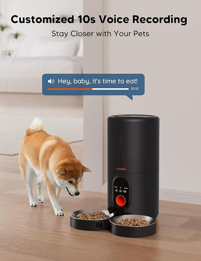 WOPET Automatic Cat Feeder, 5G WiFi Pet Feeder for Two Cats or Dogs with Remote Control, 6L Cat Food Dispenser with Low Food Sensor, 1-10 Meals Per Day, Up to 10s Meal Call for Pets-Mewly Pet