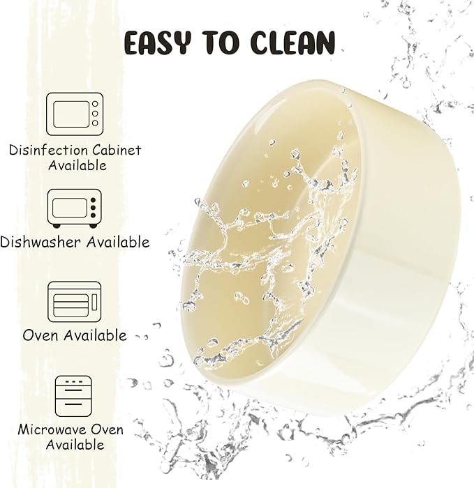 SPUNKYJUNKY 15° Slanted Ceramic Dog and Cat Bowl with Wooden Stand, Tilted Bulldog Food and Water Bowl No Slip Non-Spill for Cats Medium Dogs Big Face Pets 13.5 OZ (1.7 Cups, Beige × 2)-Mewly Pet