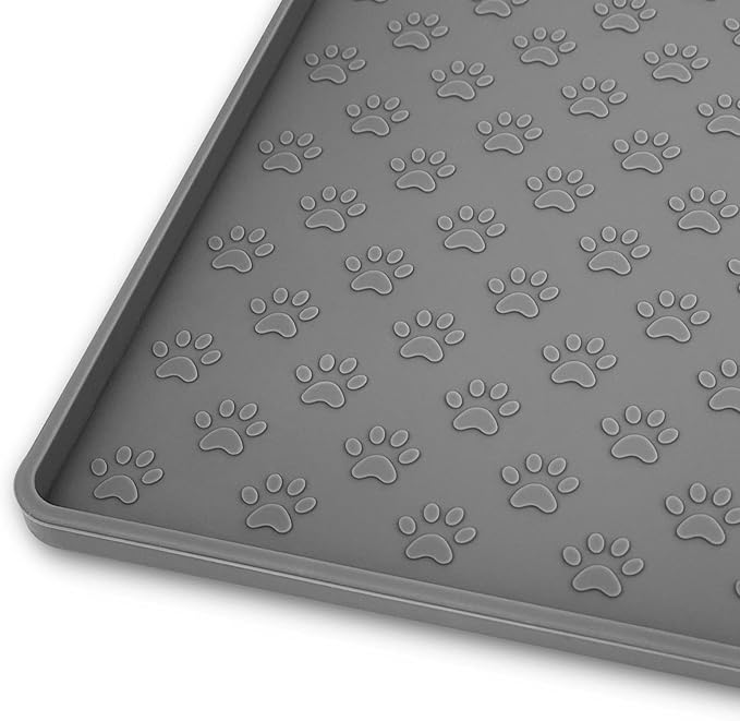 Ptlom Pet Placemat for Dog and Cat, Mat for Prevent Food and Water Overflow, Suitable for Small, Medium and Big Pet,24.5" 16.5", Grey-Mewly Pet