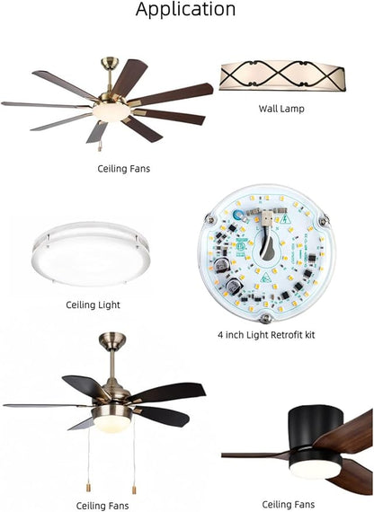 4 inch LED Retrofit Light Kit for Ceiling Fan Light Replacement Panel PCB 18W 6000K 2200LM 120V CRI90 Dimmable ETL (White 6000K)