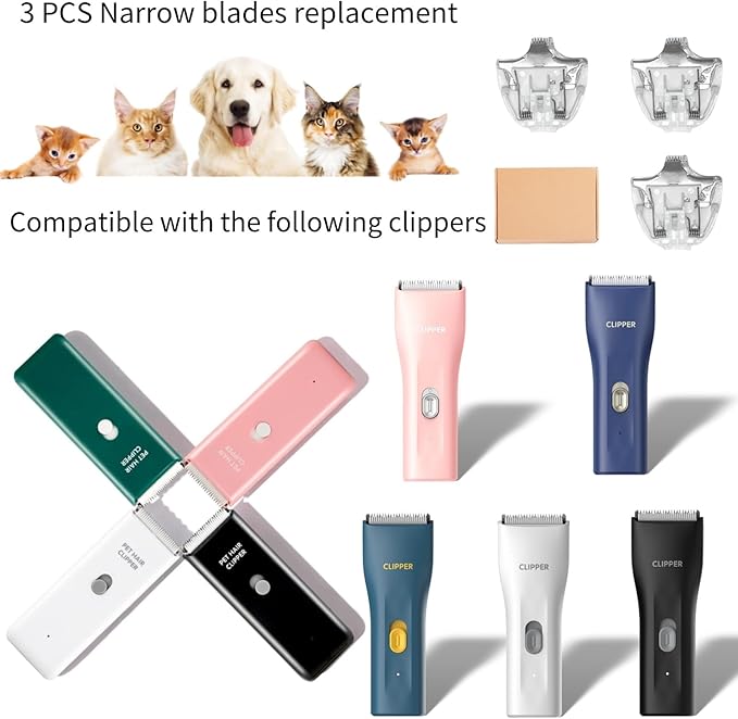3 PCS Narrow Size Replaceable Ceramic Blades Set Pet Hair Clipper,Cat Dog Common Use Clipper Blade(#AP005)-Mewly Pet