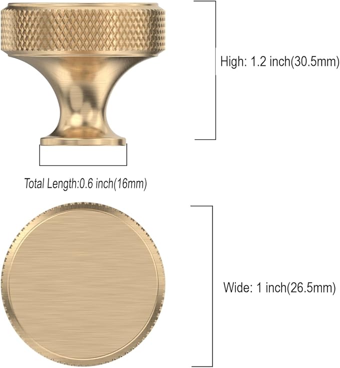 Asidrama 20 Pack Gold Kitchen Cabinet Knobs Knurled Dresser Knobs Drawer Knob Cabinet Hardware Aluminum Knob for Dresser Drawers