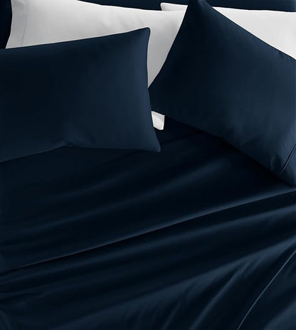 Linen Market Double-Brushed Microfiber California King Sheet Set 4 Piece – Oeko-TEX Certified Ultra Soft & Wrinkle-Free - 16" Deep Pocket Sheets Easy Care Cal-King Size - Navy
