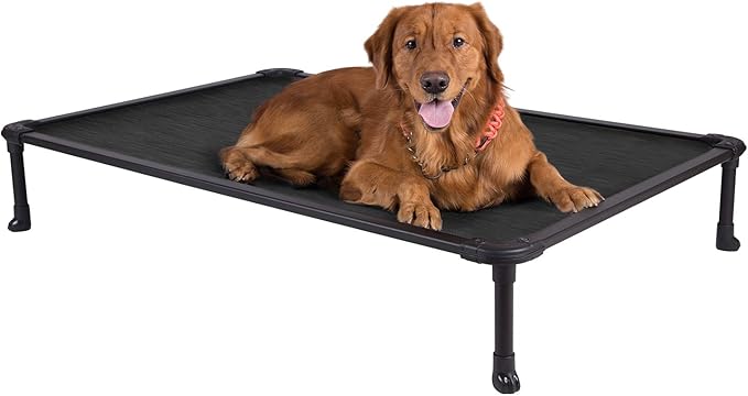Veehoo Chew Proof Elevated Dog Bed - Cooling Raised Pet Cot - Rustless Aluminum Frame and Durable Textilene Mesh, Unique Designed No-Slip Feet for Indoor or Outdoor Use, Black, X-Large, CWC2002-Mewly Pet