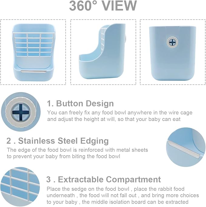 Litewoo Rabbit Hay Feeder Guinea Pig Feeder, 2 in 1 Automatic Small Animal Food Bowl Feeding Cage Accessories (Blue)-Mewly Pet