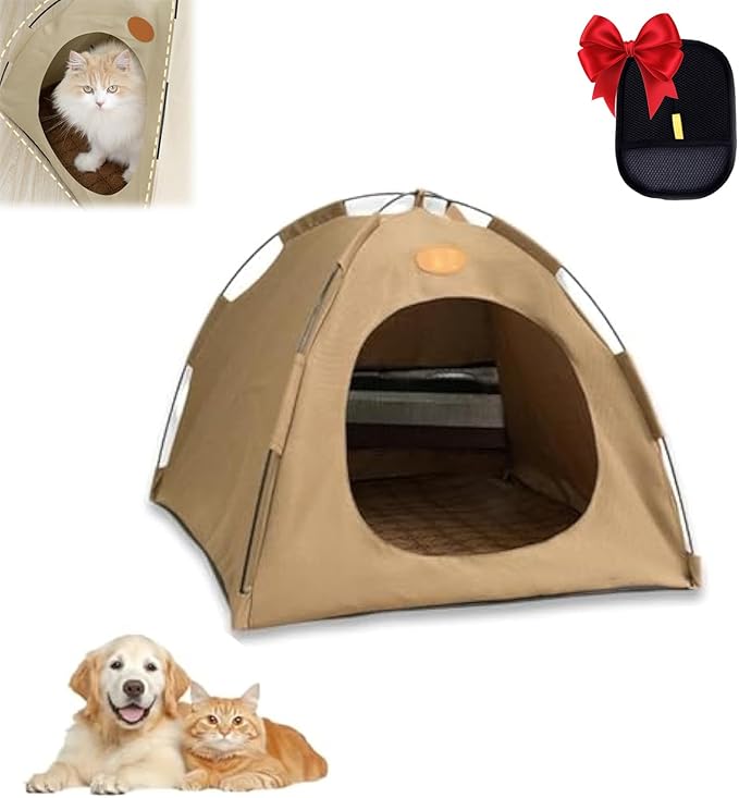 BreezyDen Pop-Up Pet Tent – Portable Indoor/Outdoor Cat Tent, Waterproof Pet Hideaway for Cats & Small Dogs with Mesh Window, Anti-Slip Base & Washable Design (Coffee, XL (20 catties Kitten))-Mewly Pet