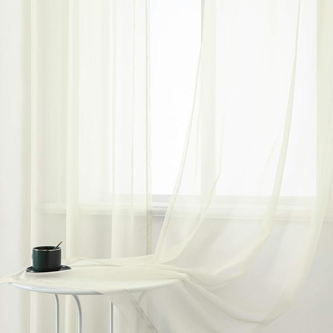 DUALIFE Cream Beige Sheer Curtains for Bedroom 84 inch Length 2 Panel Set Light Filtering Semi Sheer Farmhouse Style Living Room Curtains 52X84 Inches 2 Panels Ivory