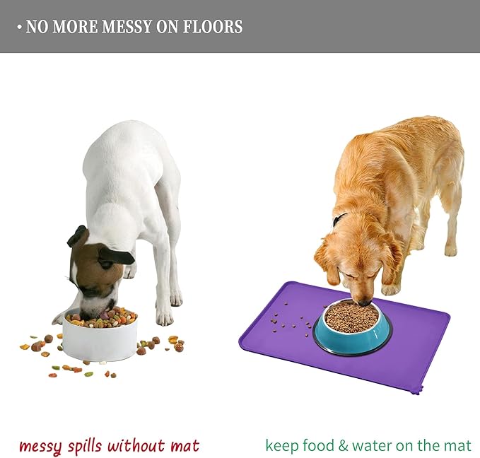 Waterproof Pet Feeding Mat with High Raised Edges, Heavier and Thicker Placemats for Cat Dog Water Bowl with BPA Free, Dogs Cats Food Mats for Messy Drinkers to Prevent Spill and Protect Floors-Mewly Pet
