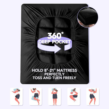 ABENE Mattress Topper Full for Back Pain Relief, Extra Thick Mattress Pad Pillowtop, Soft Mattress Protector Cover with 8"-21" Deep Pocket, Overfilled Down Alternative Filling (Black, Full)