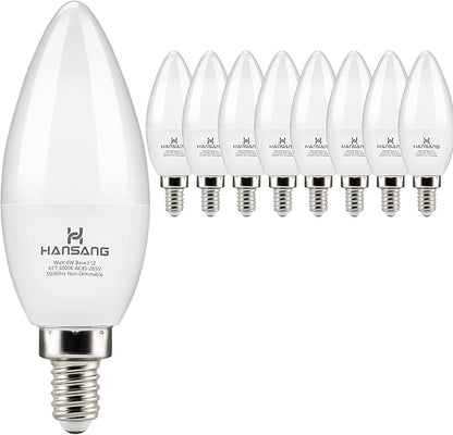 hansang 8 Pack E12 Candelabra LED Bulbs 5000K Bright Daylight, Small Base Ceiling Fan Light Bulb 6W, Type B Light Bulb for Chandelier, Candle Shape B11 Light Bulb, 600LM, Non-dimmable